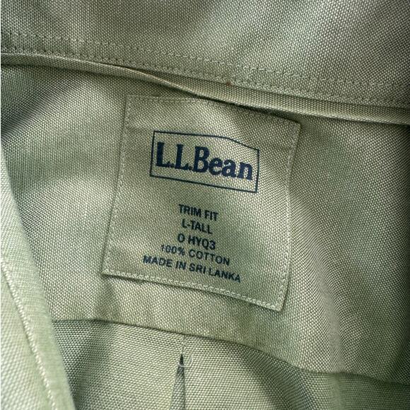 L.L. Bean Trim Fit Large Tall Green Button Front Mens Shirt 100% Cotton - Picture 3 of 9